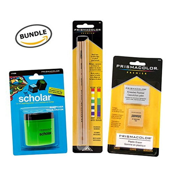 BUNDLE Prismacolor Blender Pencil Colorless 2-pack Prismacolor 3 Eraser Set Prismacolor Scholar Colored Pencil Sharpener